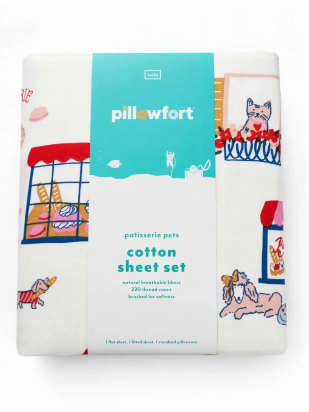 Pillowfort Patisserie Pets Twin Sheet Set & Plush Throw Blanket Bundle NEW
